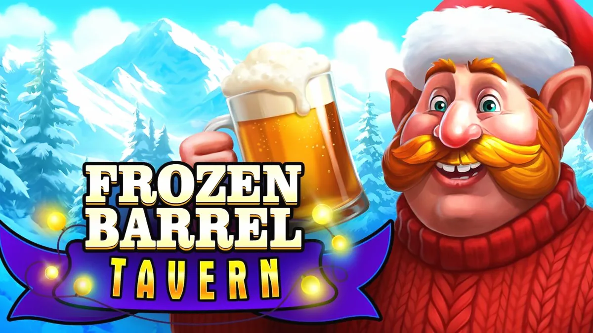 Suasana kedai musim dingin yang hangat dalam slot Frozen Barrel Tavern